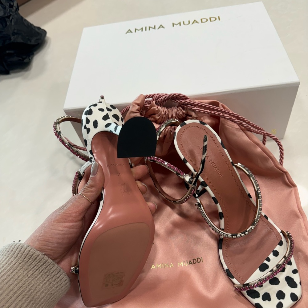AMINA MUADDI Gilda Crystal-Embellished Satin Sandals - Picture 11 of 13